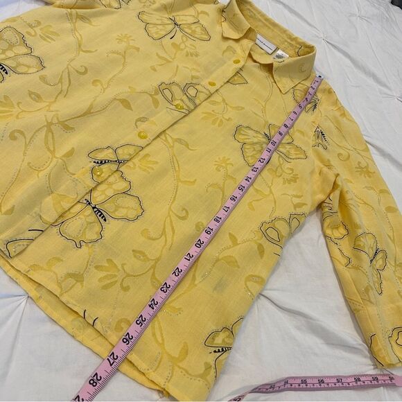 Alfred Dunner Women's Yellow Butterfly Embossed Button Up 3/4 Sleeves Size 14 - Picture 8 of 10